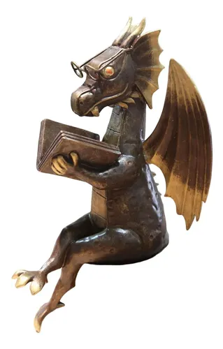 Dragon Holding Book Figurine In Resina – Drago Seduto Che Legge, Ornamento Da Giardino E Desktop, Fantasy