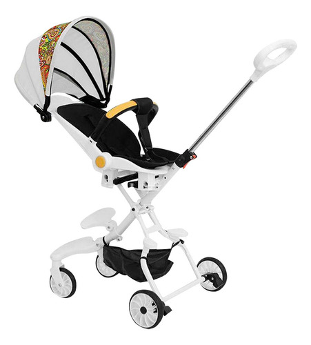 Carriola Para Bebe Carrito Plegable Reclinable Baston Techo Color Blanco Chasis Amarillo