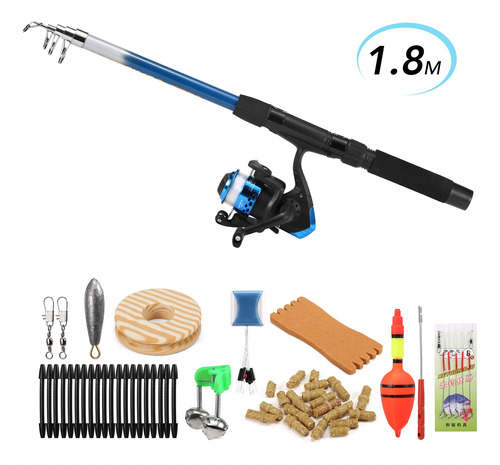 Caña De Pescar Y Carrete Combo Kit Completo 1,8 M Pesca Tele