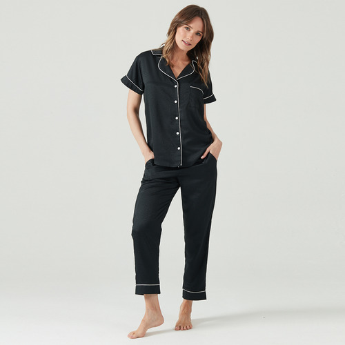 Pijama De Mujer Roma Pantalón Largo Negro Estampado