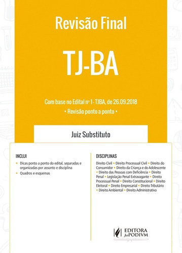 Revisão Final Tj Ba Juiz Substituto 1ª Edição (2018), De Equipe Juspodivm. Editora Juspodivm Em Português