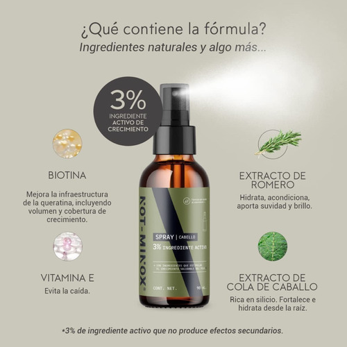 Imagen 3 de 7 de Spray Para Crecimiento Del Cabello Al 3% 90ml Con Biotina