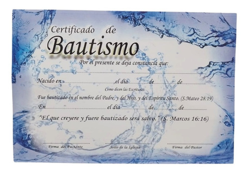 Imagen 1 de 4 de Certificados De Bautismo - Pack X 20 Unidades