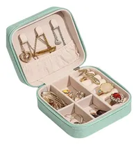 Comprar Estuche portátil de viaje para joyas, estuche de maquillaje portátil de cuero, color verde claro