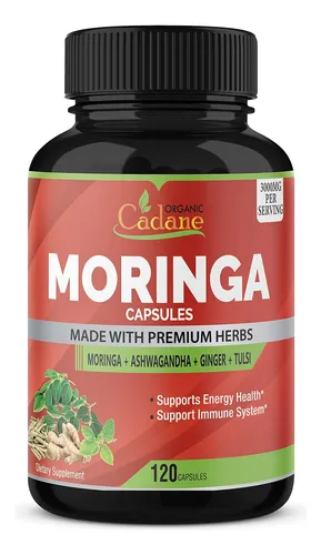Cápsulas De Polvo De Moringa Orgánica De 3000 Mg Con Ashwagandha, Jengibre, Albahaca Sagrada Tulsi - Potenciador De Ene