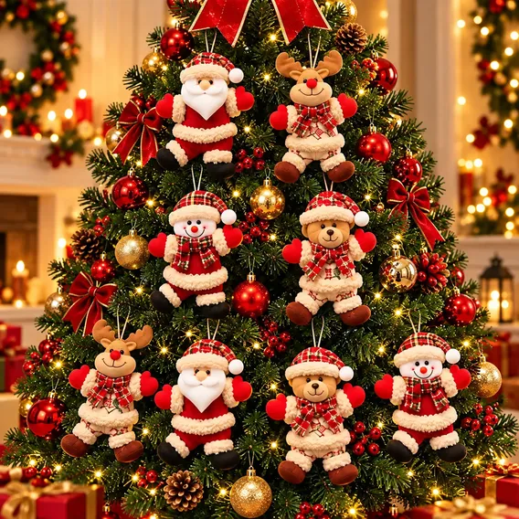Enfeites De Pelúcia Papai Noel Para Árvore De Natal Vermelho Liso
