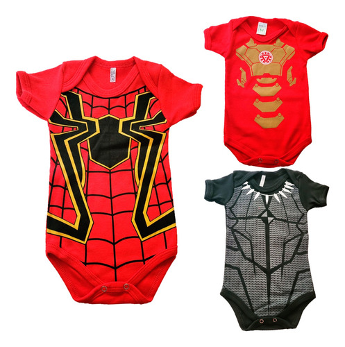 Kit 3 Body Bebe De Verão Personagens  Pantera Aranha Ferro