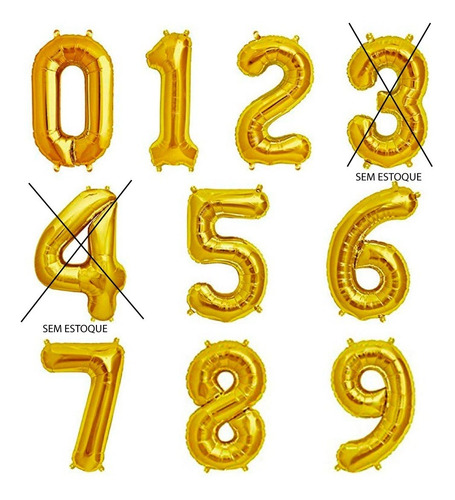 Imagem 1 de 9 de Balão Número Dourado 40cm Kit 2 Unidades