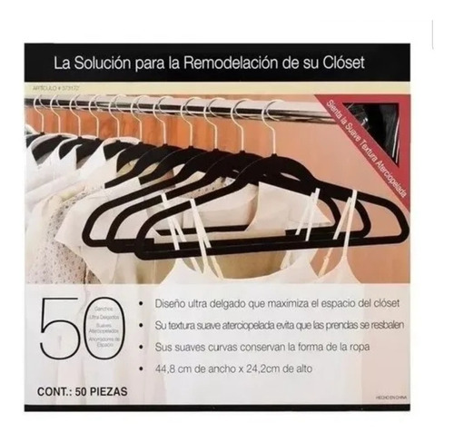 Imagen 2 de 6 de Set 50 Ganchos P/ropa Con Terciopelo Negros Cohesion Product