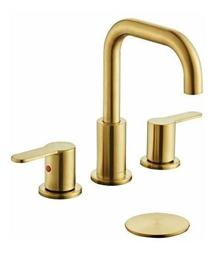 Grifo De Baño Dorado Cepillado, 2 Manijas, 8 Pulgadas, Desag