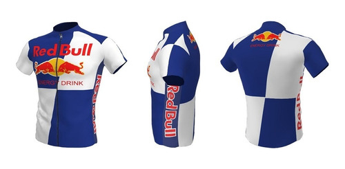 Camisa Ciclismo Bike Red Bull Azul Branca Ziper Total