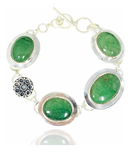 Pulsera Plata 925 Aventurina Verde 100% Natural