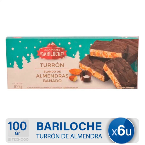 Turron De Almendras Chocolates Bariloche Bañado Pack X6