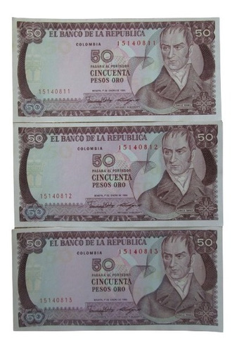 Billetes De 50 Pesos Oro De 1986 Series Consecutivas ( P 96 