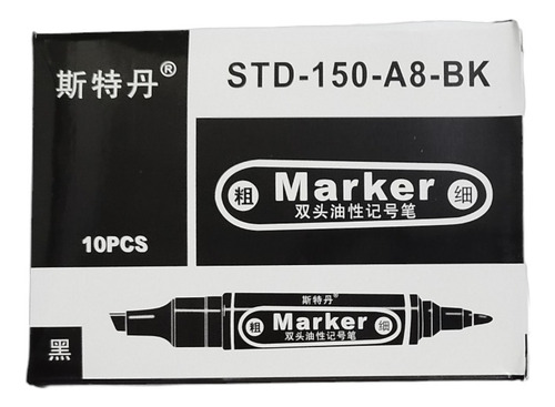 Caja 10 Marcadores Negros Doble Punta Marker