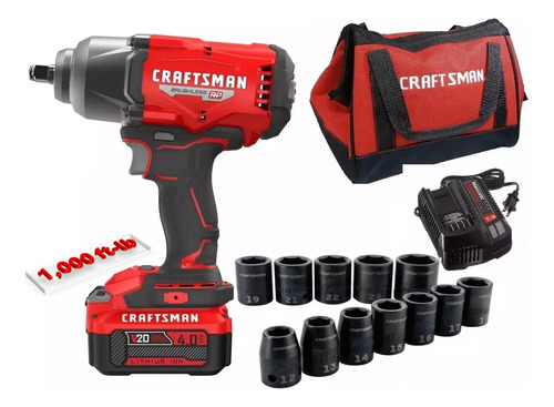 Craftsman Llave Impacto Brushless+ Pila+ Bolsa+ Dados Metric