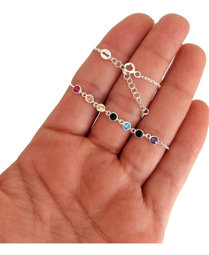 Imagen 1 de 4 de Tobillera Con Cubics De Colores Plata 925