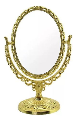 Espelho Retrô Oval Duas Faces Plástico Para Mesa Penteadeira Cor da moldura Dourado