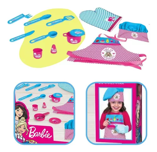 Kit Barbie Cozinha Mestre Cuca Luva + Touca + Avental Jogo Cor