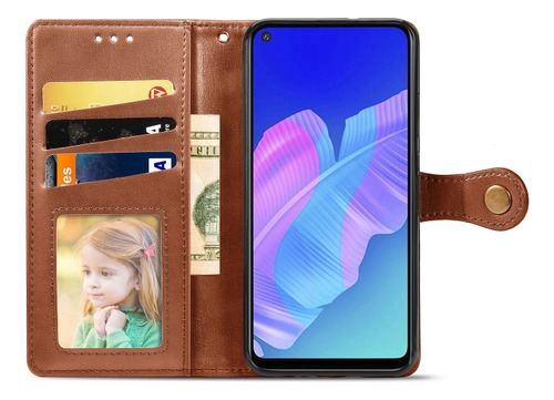 Azul Para Huawei Y7p Retro Solid Color Leather Fivela Phone