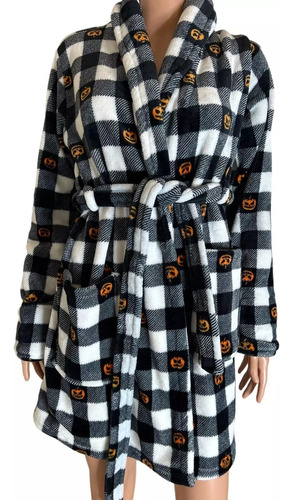 Bata De Dormir A Cuadros Con Calabazas Talla M