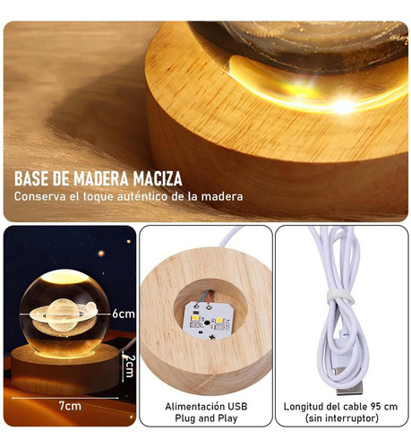 Lámpara De Cristal Con Luz Nocturna 3d Esfera Del Planeta