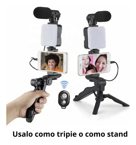 Kit Vlog Celular Vlog For iPhone Tripie Luz Y Microfono