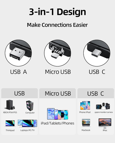 Adaptador Tipo C Micro Usb Y Usb 2.0, Lector Portátil De Tar