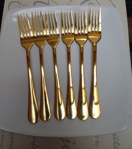X6 Cubiertos Tenedores De Mes Acero Inoxidable Gold Premium