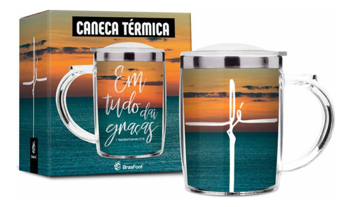 Caneca Plástica Inox C/ Tampa Em Tudo Dai Graças - Brasfoot