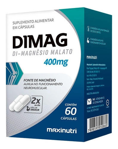 Magnésio Dimalato 400mg Maxinutri 60 Cápsulas