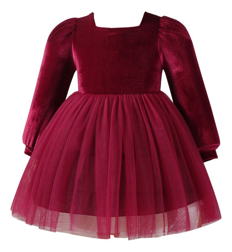 Cómodo Vestido De Manga Larga Liso Lindo Para Niñas