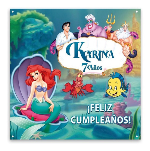 Lona Impresa Para Cumpleaños Personalizada De La Sirenita