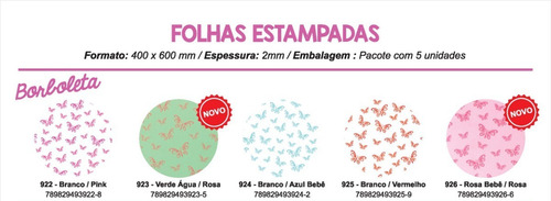Folha De Eva Estampado Borboleta 40x60cm - 5 Unidades