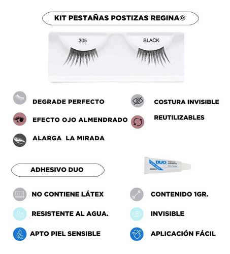 Imagen 4 de 7 de Kit Pestañas Postizas Regina Efecto Lifting 305