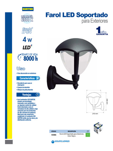 Farol De Led Soportado Negro 4 W De 320 Lm Surtek