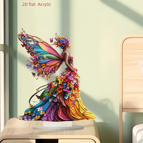 Hada De Mariposas Colorida Con Letrero Y Base