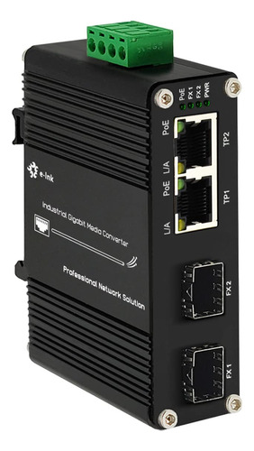 Mini Convertidor Industrial 2 Puerto Gigabit Poe Media Din