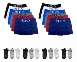 Kit 12 Cuecas Boxer Adulto + 12 Pares Meias Sport Longa