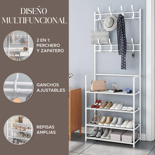 Perchero Resistente Estante Organizador Ropa Zapatera Rack Color Blanco