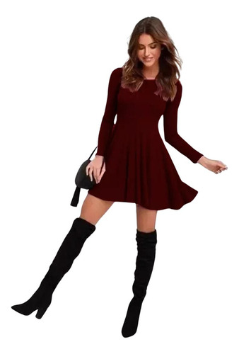 Vestido Ajustado Manga Larga Acampanado  Otoño Invierno M12