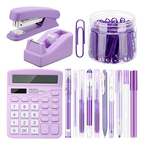Kosiz 113 Pcs Purple Desk Accessories Set Purple Office Supp