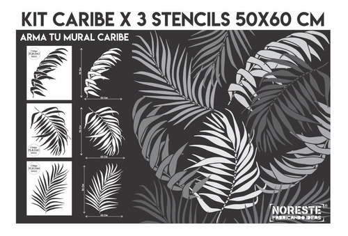 Kit Caribe X 3 Stencils 50x60 Hojas Tropical Noreste Ideas 