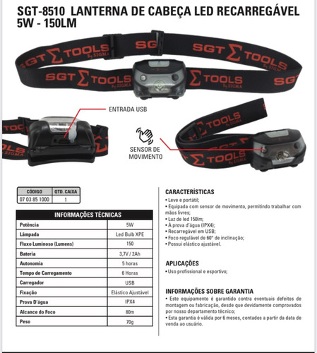 Imagem 4 de 4 de Lanterna Camping Led De Cabeça Com Sensor - Recarregável
