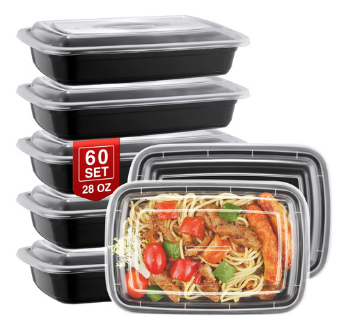 Set De 60 Recipientes Reutilizables Para Comidas 800 Ml