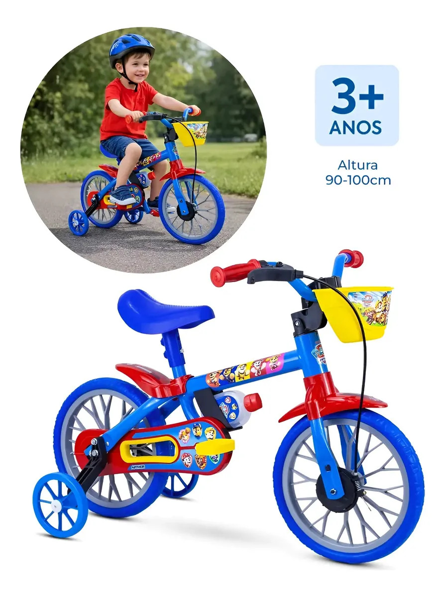 Bicicleta Infantil Aro 12 Patrulha Canina Nathor Com Rodinha Azul E Vermelho