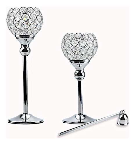 Lindlemann Tall Crystal Candle Holders - Set Of 2, With Cand