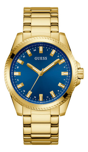 Reloj Para Hombre Guess Genesis W1254g2 Color Negro Correa Dorado 2 Bisel Dorado Fondo Verde