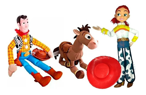 Set X3 Peluche Muñeco Woody Jessie Toy Story + Tiro Blanco