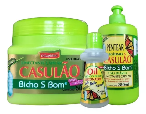 Kit Creme Para Cabelo Casulão+creme Pentear+óleo Bicho Seda